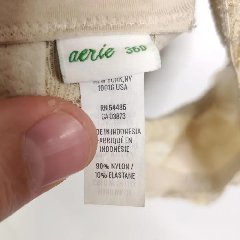 Aerie Bra Womens 36B Lace Bralette Padded Cups Strappy Crossed Back Cream